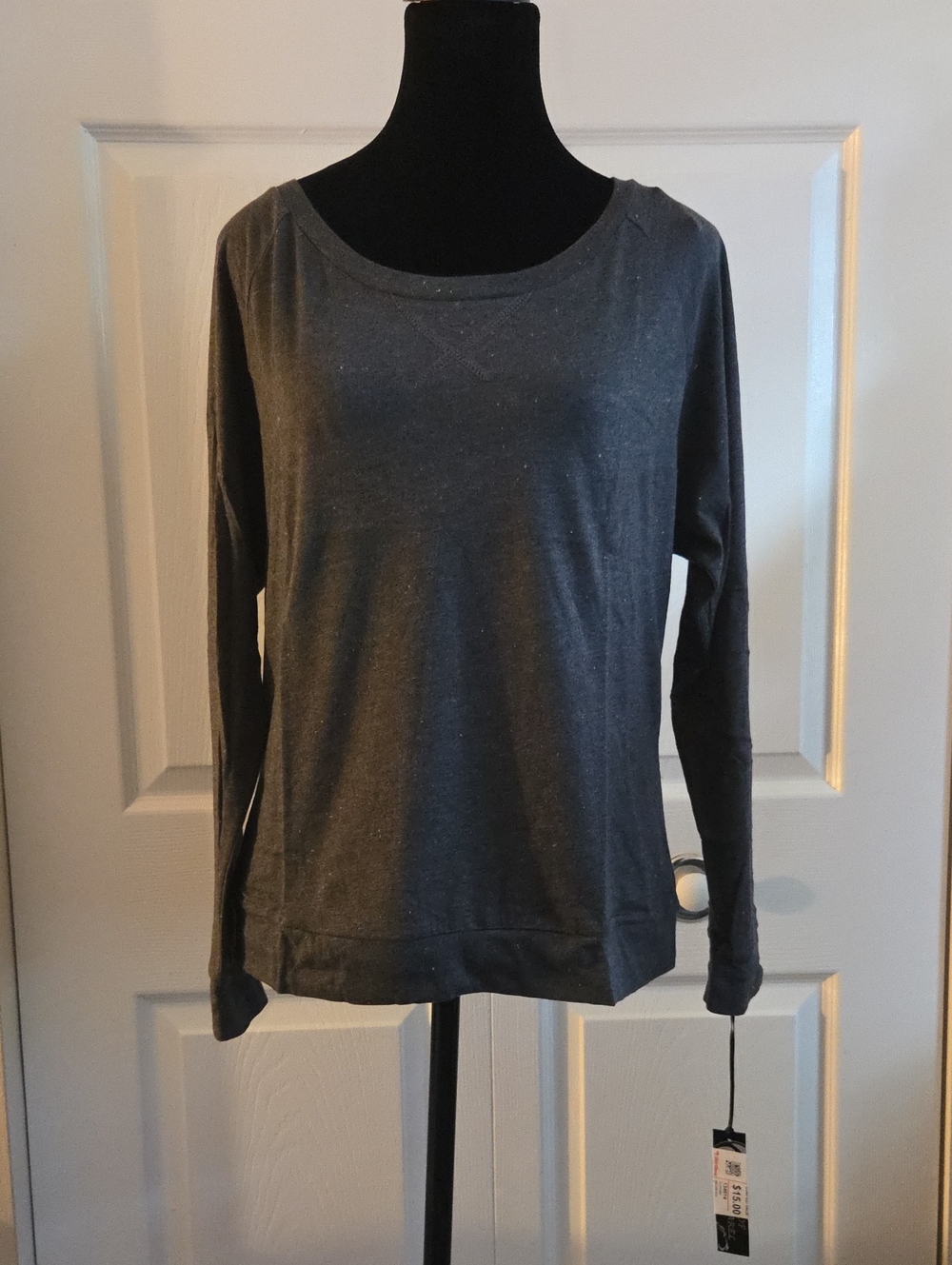 Poof! Long Sleeve Scoop Neck Top - Charcoal Gray